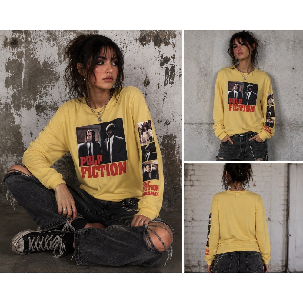 Pulp Fiction Long Sleeve Graphic T-Shirt Yellow Small Movie Streetwear Tarantino